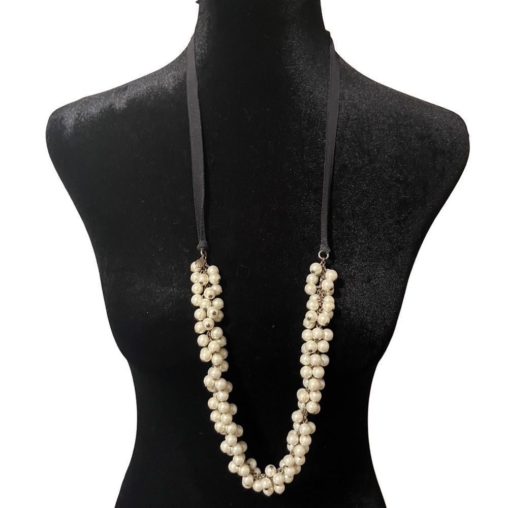 J. Crew black ribbon and pearl necklace. Great condition!